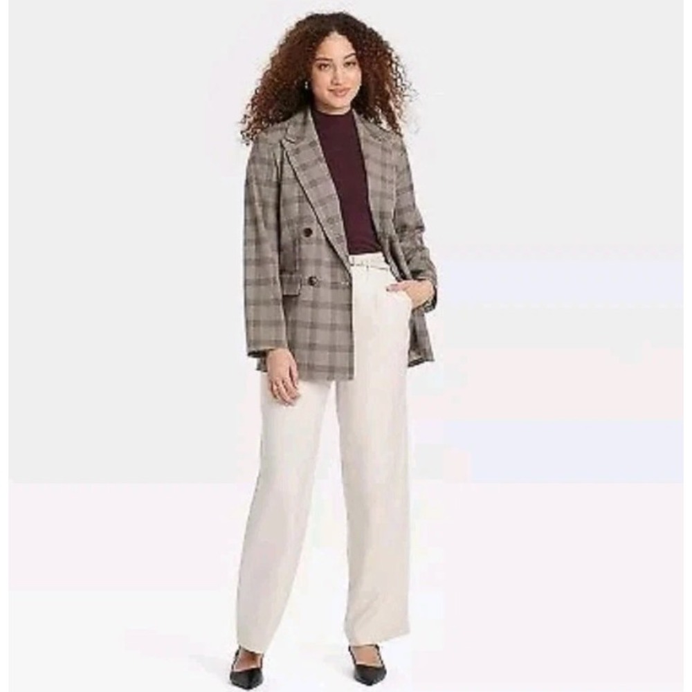NEW A New Day Plaid Blazer Jacket Womens M Brown Double Breasted Career Work